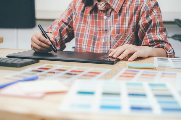 programmer and ux ui designer working in a software development and coding technologies. mobile and website design and programing development technology.