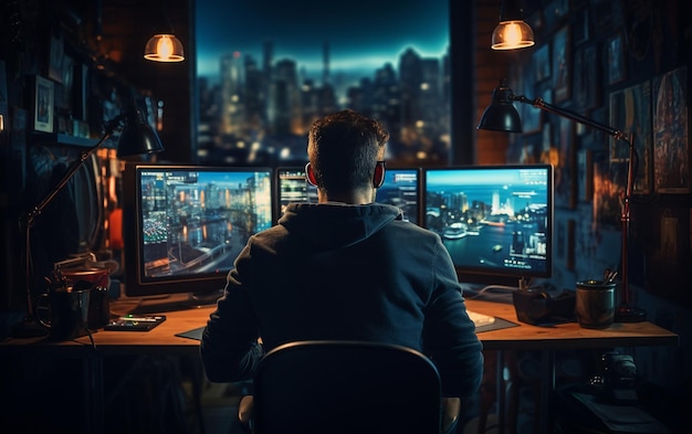 Programmer Working All Night Free Photo from Rear View