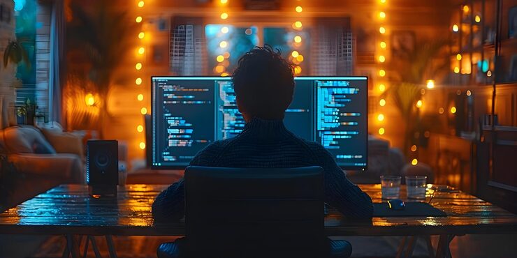 Photo a programmer working on code on a computer in an it office concept programming it office code computer developer