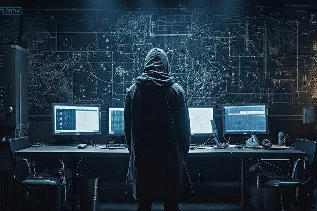 Premium AI Image | Programmer working is on computers with multiple ...