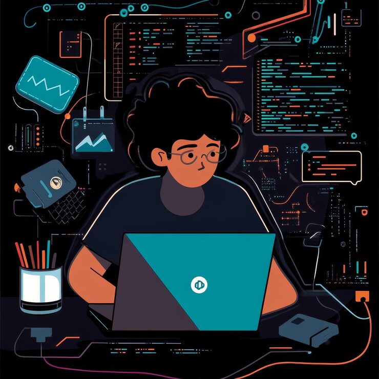 Photo 노트북에서 일하는 프로그래머 컴퓨터에서 코드를 코딩하는 프로그램을 프로그래머