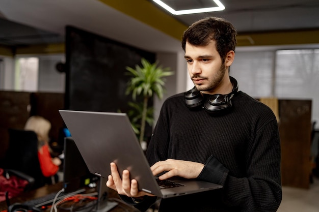 Programmer working in a software development company office