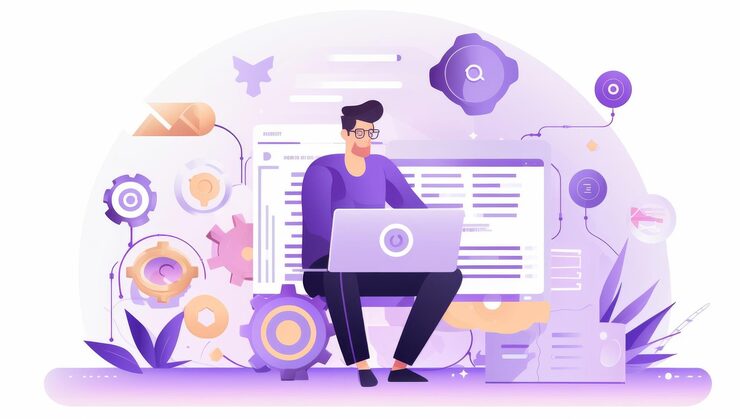 Photo programmer working on a software project developing a new application coding and debugging