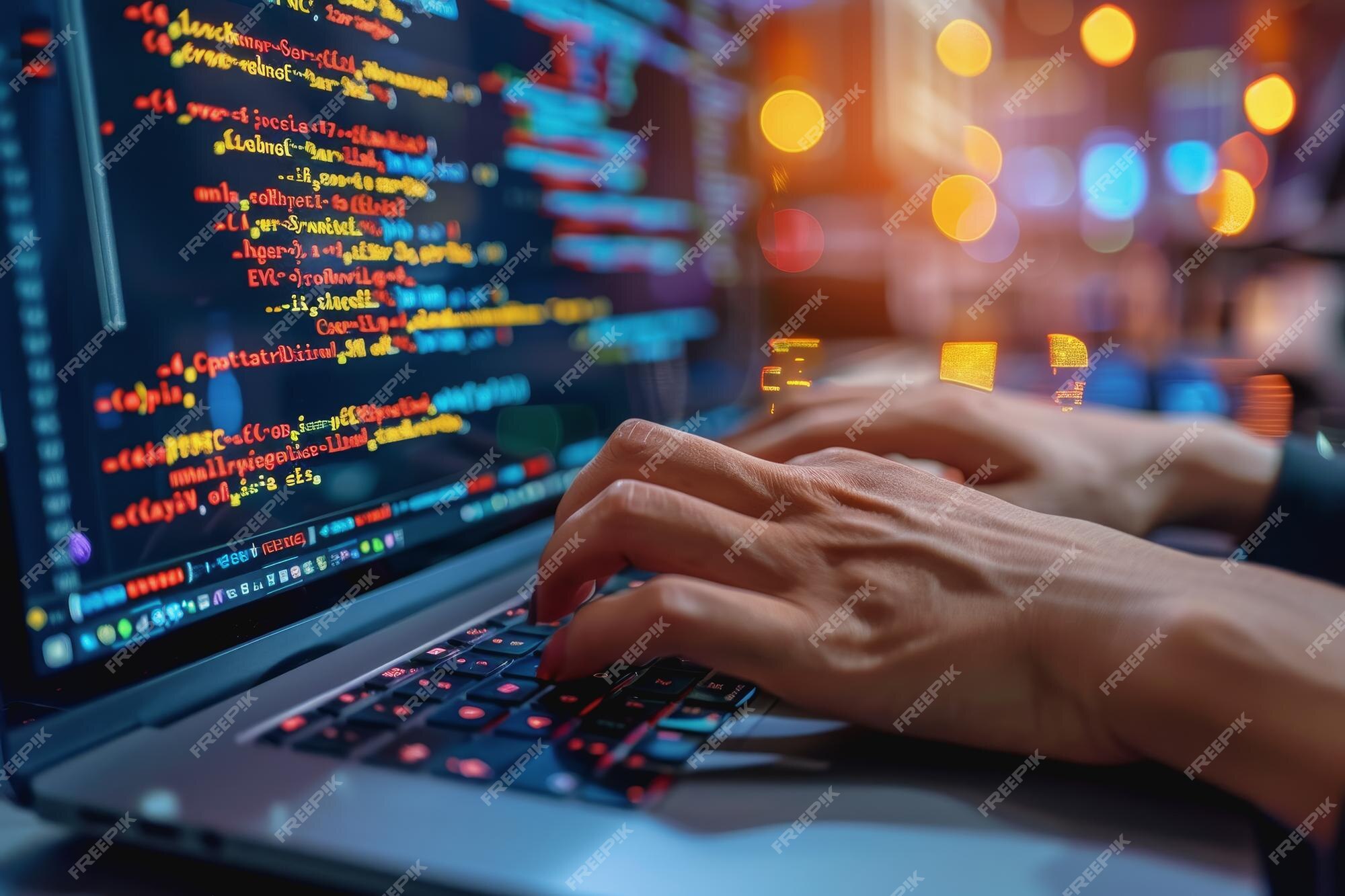 Premium Photo | Programmers hands on keyboard writing source code ...