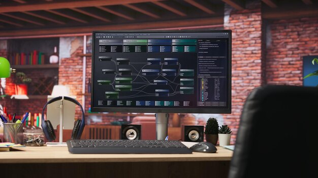 programming application on pc display used for developing software programs machine learning script