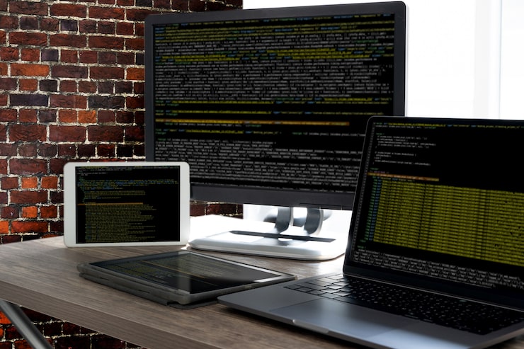 Photo programming code abstract technology background developer programming and coding technology  software developer and computer script