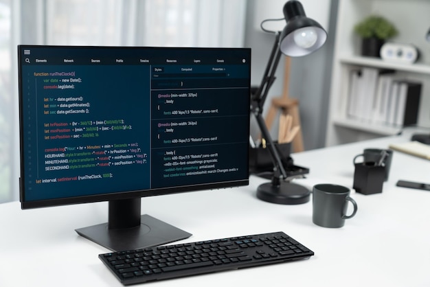 Premium Photo | Programming code on computer screen desktop placing on ...