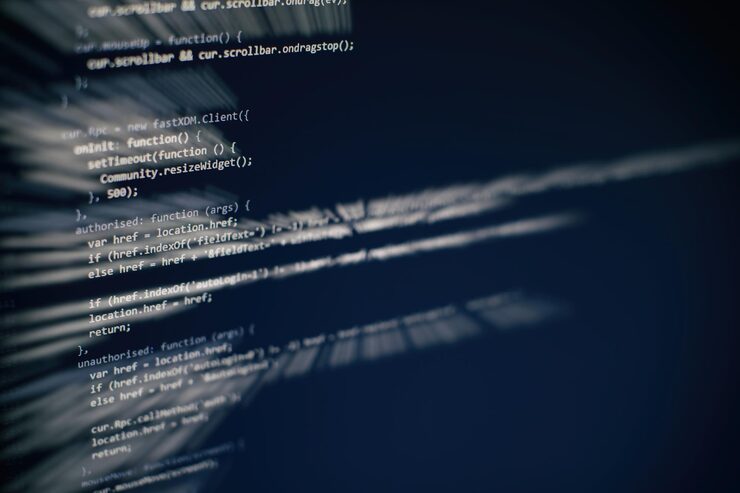 Photo programming code on computer screen. software development. writing program code on computer.