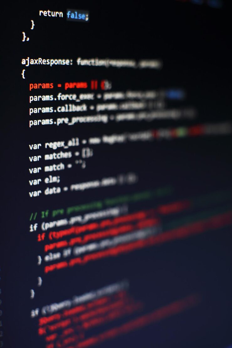 Photo programming code on computer screen. software development. writing program code on computer.