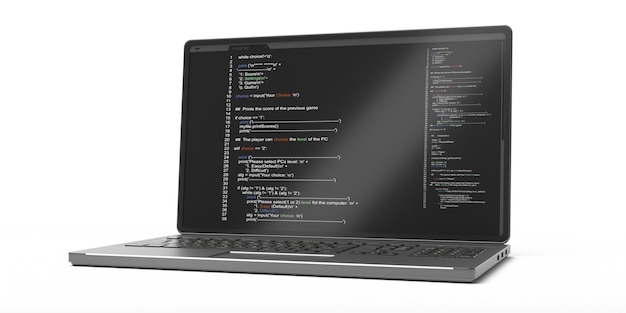 Код программирования на экране ноутбука изолирован на белом фоне 3d иллюстрация