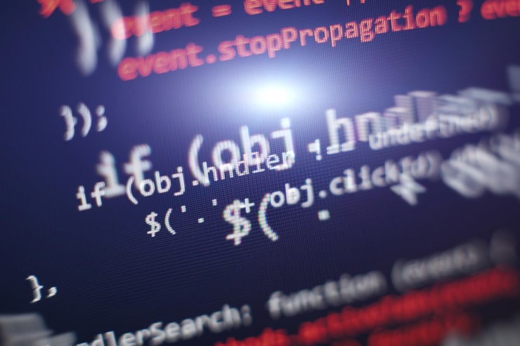 Photo programming code screen of software developer software programming work time code text written and created