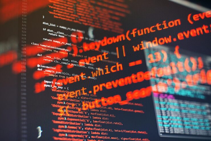 Photo programming code screen of software developer software programming work time code text written and created