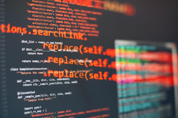 Photo programming code screen of software developer software programming work time code text written and created