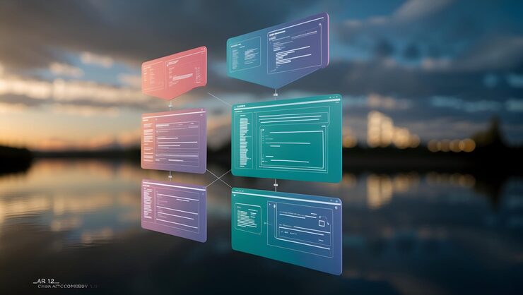 Photo 编程界面和算法图标与编码工具的复制空间概念