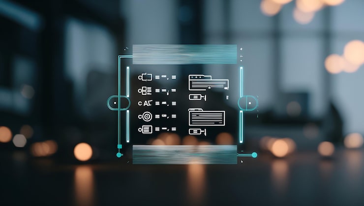 Photo programming interface and algorithm icon with copy space for coding tools visualize coding algorith