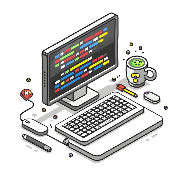 a programming tools oriented interface and algorithm icon with ample copy space for visualizing codi