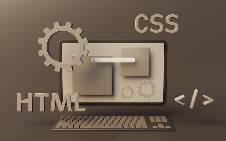 Photo programming web pages with html and css code on a desktop computer