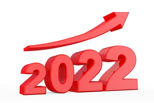 Progress Arrow in New 2022 Year Sign on a white background. 3d Rendering