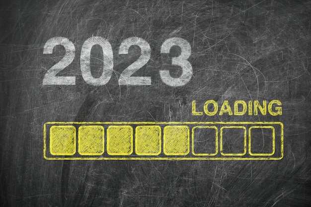 Progress Bar Showing Loading of 2023 New Year on Chalkboard