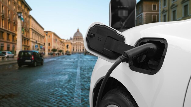 Foto ricarica progressiva della batteria dell'auto elettrica presso la stazione di ricarica in vaticano