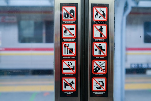 Prohibition signs in the train car