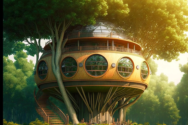 Project of building of tree house in globe