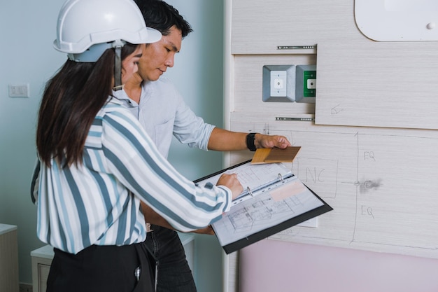 Project engineer engineer and technician working on construction site