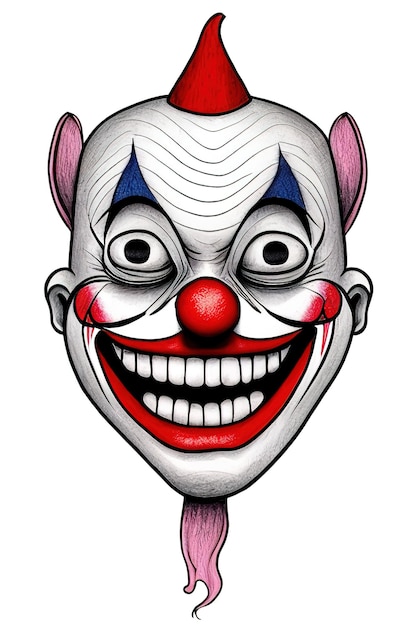 Projectkleurentekening van een tatoeage die glimlacht, een beetje griezelige clown die Ai heeft gegenereerd