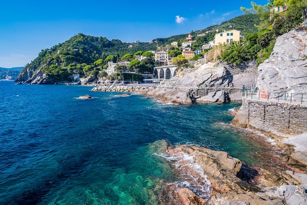 The promede on the cliffs of the village of Zoagli on the Italian Riviera