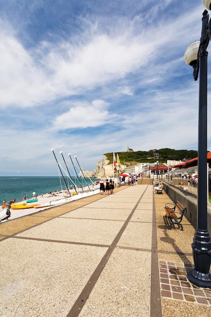 Promenade and arch cliff in Etretat France