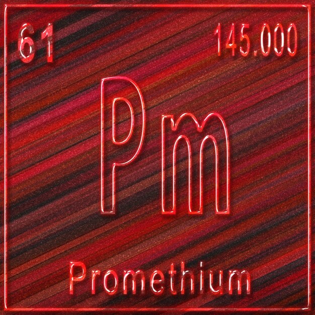 Foto promethium scheikundig element teken met atoomnummer en atoomgewicht