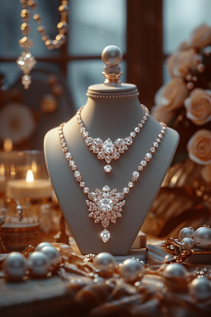 a promo banner displaying 3Drendered elegant jewelry pieces