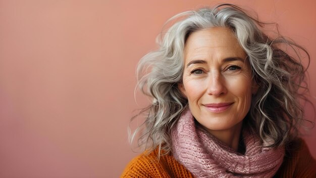 Photo promoting health and wellness in elderly women with a smile on a pink background concept pink background elderly women health promotion wellness smiling