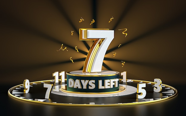 Promotional number of days left sign symbol design spotlight and gold background 3d rendering