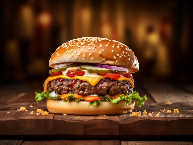 Promotional photo of burger traditional american food Ai Generative