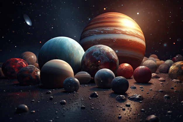 Promotional poster of Planets of the solar system bright colors Generative AI