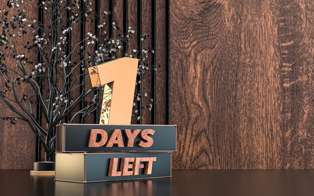 Promotionele 3D-rendering aantal dagen links teken symbool ontwerp met houtstructuur achtergrond