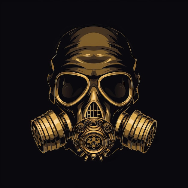 Photo propaganda vector logo minimalistic gold skull in gas mask on black background