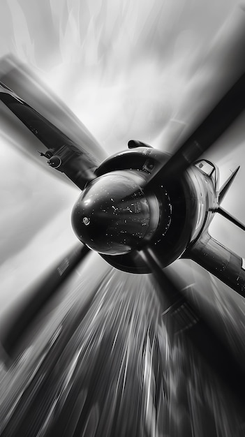 Propeller in motion blur of speed vintage and modern aircraft blend