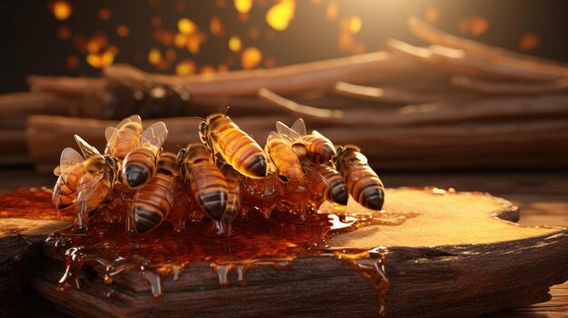 Propolis with honey on wooden background Ai generative