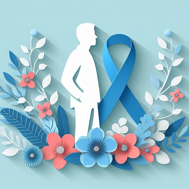 Prostate Cancer awareness month Man silhouette with flowers branches Mens healthcare concept