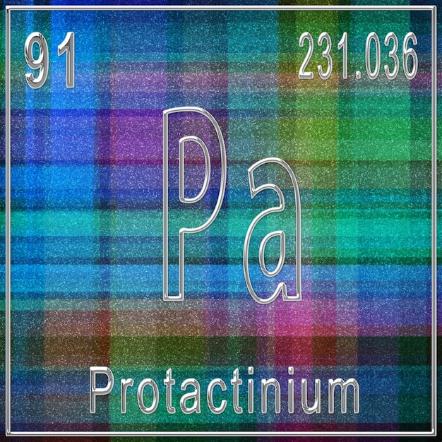 protactinium chemical element, sign with atomic number and atomic weight, periodic table element