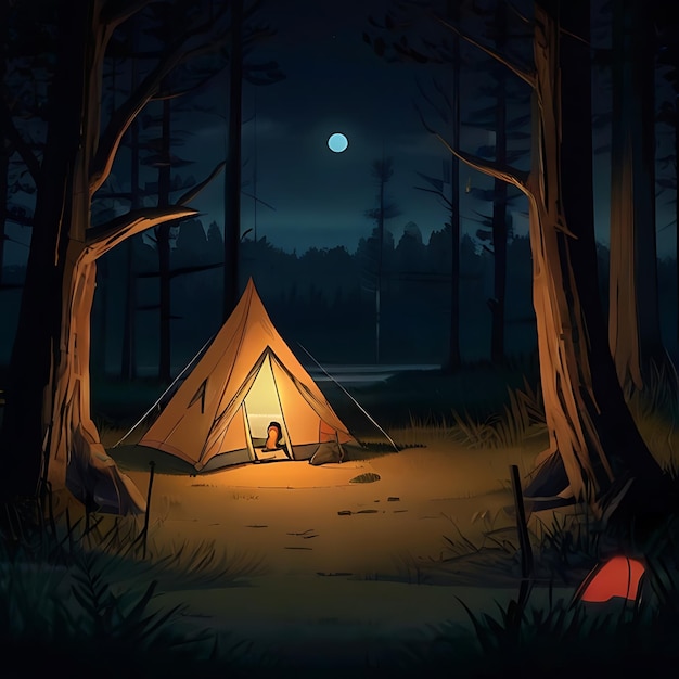 The protagonist begins camping alone in the dark of night genarated by AI