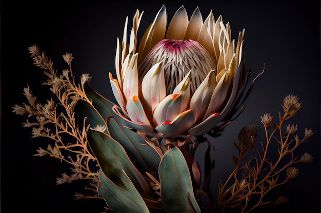 Protea Flower African Protea Abstract Generative AI Illustration