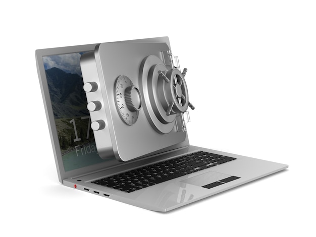 Protected laptop. Isolated 3D rendering