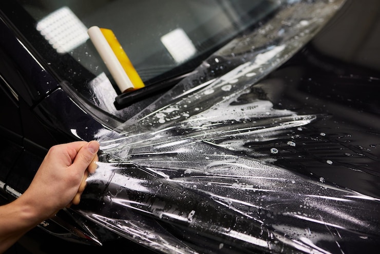 Photo protection of hood and front of the car with a colorless protective film