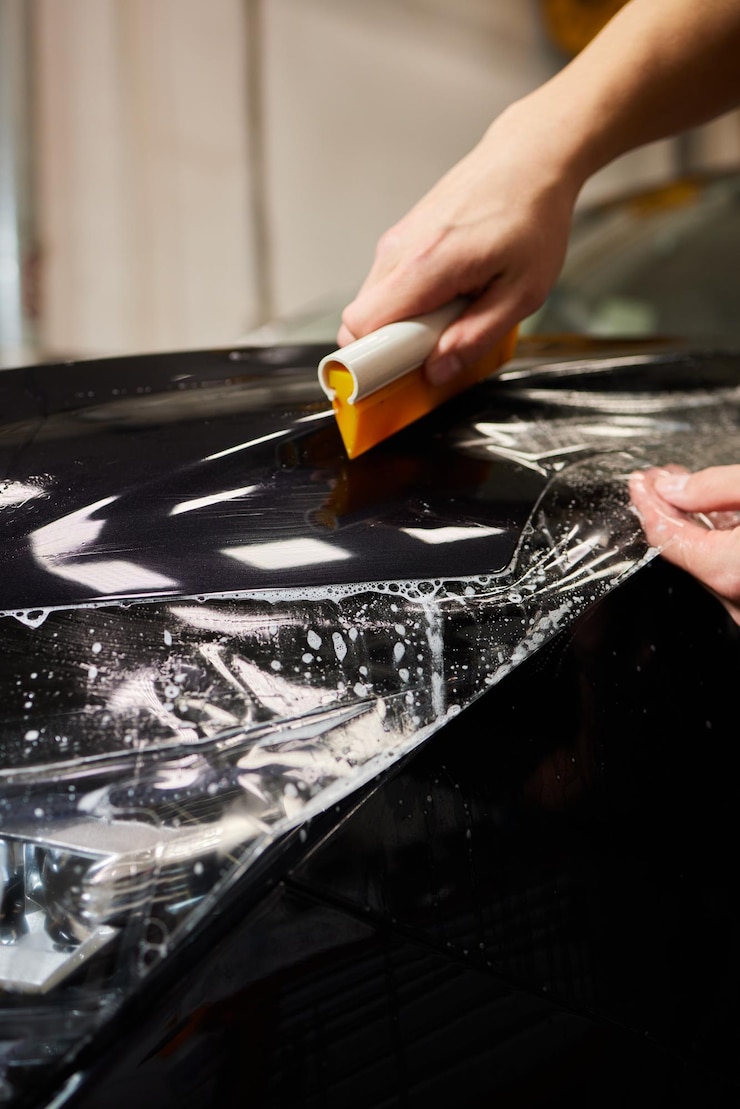 Photo protection of hood and front of the car with a colorless protective film
