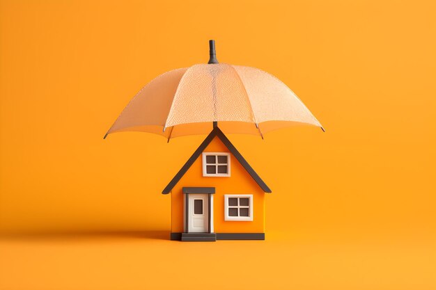 傘の背景の下でのモデルハウスの保護 金融保険の概念