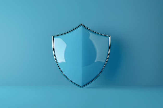 Protection shield on blue background 3d render Concept of security