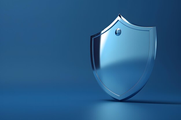 Protection shield on blue background 3d render Concept of security